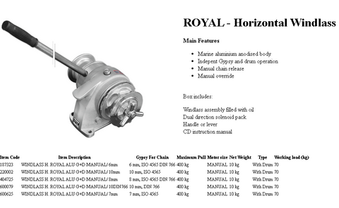 WINDLASS,ROYAL, ANODIZED, MANUAL